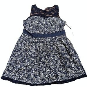 BB Dakota‎ Dress Plus 18 2X Navy Blue Lace Floral Fit & Flare NWT NEW